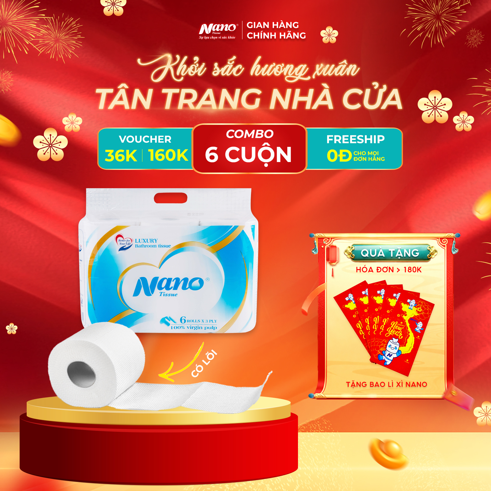 Giấy vệ sinh Nano có lõi 6 cuộn